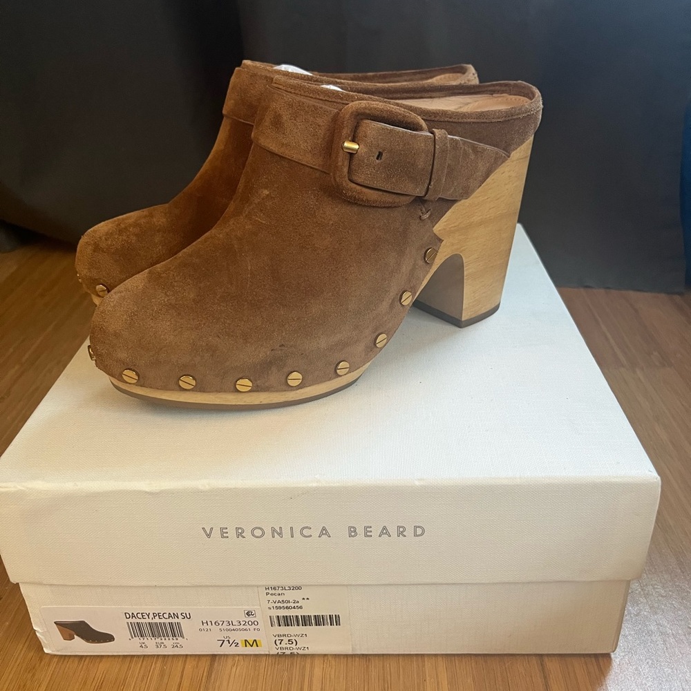 Veronica Beard Dacey clogs, Pecan suede